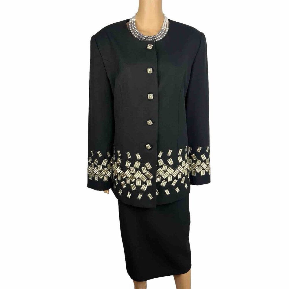 Ben Marc International Polyester Skirt Suit Embroidered Collarless 2PC